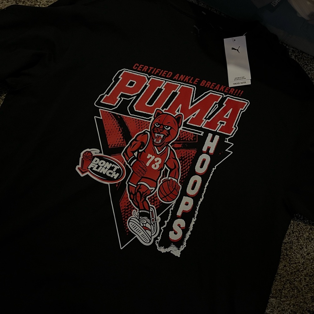 Puma Black Tee with Red & White Basketball Graphic